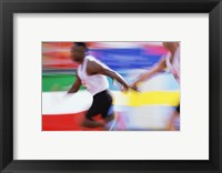 Side profile of two young men passing a relay baton Fine Art Print
