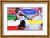 Side profile of two young men passing a relay baton Fine Art Print
