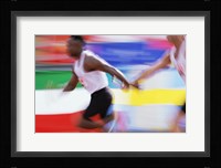 Side profile of two young men passing a relay baton Fine Art Print