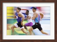 Side profile of three men running on a track Fine Art Print
