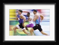 Side profile of three men running on a track Fine Art Print
