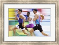 Side profile of three men running on a track Fine Art Print