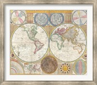 1794 Samuel Dunn Wall Map of the World in Hemispheres Fine Art Print