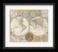 1794 Samuel Dunn Wall Map of the World in Hemispheres Fine Art Print