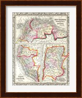 1860 Mitchell's Map of Peru, Ecuador, Venezuela, Columbia and Argentina Fine Art Print