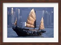 Chinese Junk sailing in the sea, Hong Kong Harbor, Hong Kong, China Fine Art Print