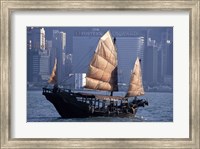 Chinese Junk sailing in the sea, Hong Kong Harbor, Hong Kong, China Fine Art Print