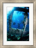Scuba diver investigating shipwrecks Fine Art Print