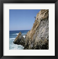 Mexico, Acapulco, La Quebrada, Cliff divers on cliff Fine Art Print