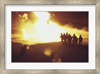 High angle view of firefighters extinguishing a fire Fine Art Print