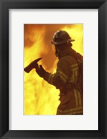 Firefighter holding an axe Fine Art Print