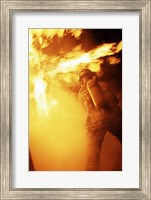 Fireman fighting with fire flames Fine Art Print