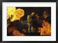 Side profile of a firefighter holding an axe Fine Art Print