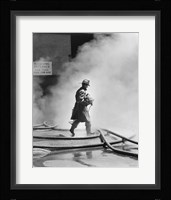Firefighter walking in front of smoke Fine Art Print