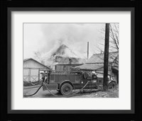 Fire engine next to home in fire Fine Art Print