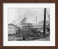 Fire engine next to home in fire Fine Art Print