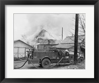 Fire engine next to home in fire Fine Art Print