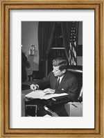 Proclamation Signing, Cuba Quarantine. President Kennedy. White House, Oval Office Fine Art Print
