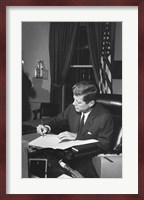 Proclamation Signing, Cuba Quarantine. President Kennedy. White House, Oval Office Fine Art Print