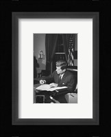 Proclamation Signing, Cuba Quarantine. President Kennedy. White House, Oval Office Framed Print