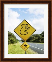 Close-up of animal crossing sign on a roadside, Australia Fine Art Print
