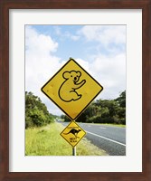 Close-up of animal crossing sign on a roadside, Australia Fine Art Print
