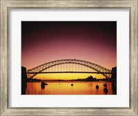 Silhouette of a bridge across a harbor, Sydney Harbor Bridge, Sydney, New South Wales, Australia Fine Art Print