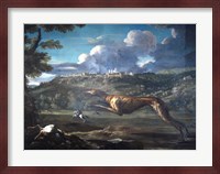 Pace, Michelangelo, Greyhound, rabbit, and the Castle of Ariccia Fine Art Print