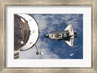 STS-129 Atlantis approaches the ISS and Soyuz Fine Art Print
