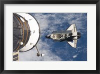 STS-129 Atlantis approaches the ISS and Soyuz Fine Art Print