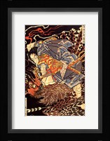 Oki no Jiro Hiroari killing a monstrous tengu Fine Art Print