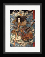 Samurai riding the waves on the backs of large crabs Fine Art Print