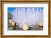 USA, California, Stockton, Weber Point Events Center, Rainbow created by water splashing from fountain Fine Art Print