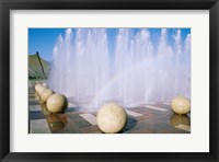 USA, California, Stockton, Weber Point Events Center, Rainbow created by water splashing from fountain Fine Art Print