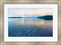 Reflection of a rainbow in a lake, Lake Khovsgol, Sayan Mountains, Russian-Mongolian border Fine Art Print