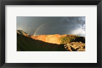 Crater of an extinct volcano with a rainbow in the sky Fine Art Print