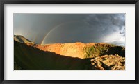 Crater of an extinct volcano with a rainbow in the sky Fine Art Print