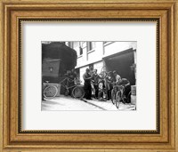 Taking care of  maintenance of the racing bicycles during a rest day in Belfort Fine Art Print