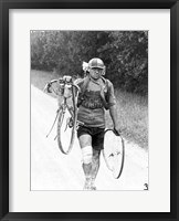 Italian Giusto Cerutti has a broken wheel after a fall. Tour de France 1928 Fine Art Print