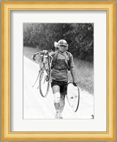 Italian Giusto Cerutti has a broken wheel after a fall. Tour de France 1928 Fine Art Print