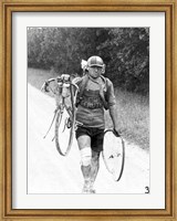 Italian Giusto Cerutti has a broken wheel after a fall. Tour de France 1928 Fine Art Print
