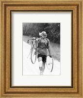 Italian Giusto Cerutti has a broken wheel after a fall. Tour de France 1928 Fine Art Print