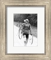 Italian Giusto Cerutti has a broken wheel after a fall. Tour de France 1928 Fine Art Print