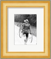 Italian Giusto Cerutti has a broken wheel after a fall. Tour de France 1928 Fine Art Print