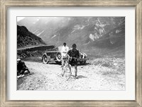 The Belgian Maurice Geldhof is climbing part of the Aubisque on foot. Tour de France 1928 Fine Art Print