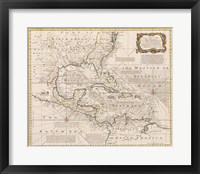 1720 Map of the West Indies with the Adjacent Coasts of North and South America Framed Print