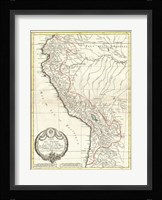 1775 Bonne Map of Peru, Ecuador, Bolivia, and the Western Amazon Framed Print