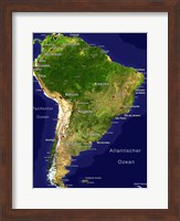 South America - Satellite Orthographic Political Map Fine Art Print