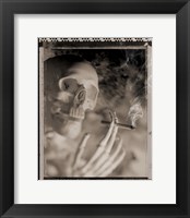 Side profile of a skeleton holding a cigarette Fine Art Print