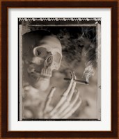 Side profile of a skeleton holding a cigarette Fine Art Print